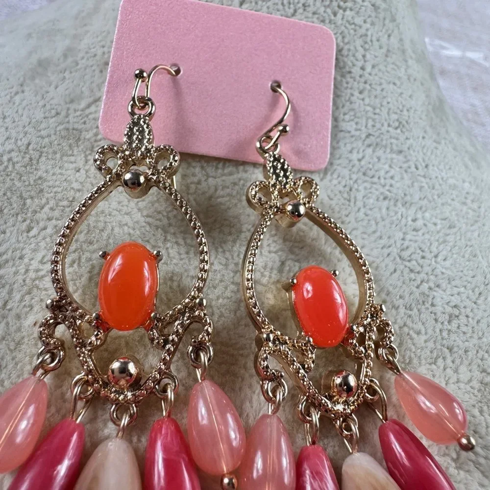 Zara Gold and Pink Chandelier Earrings